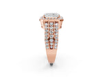 Radiant Cut Diamond Halo Engagement Ring in Rose gold with Triple-Row Round Band_20