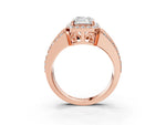 Radiant Cut Diamond Halo Engagement Ring in Rose gold with Triple-Row Round Band_21