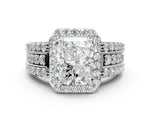 Radiant Cut Diamond Halo Engagement Ring in White gold with Triple-Row Round Band_18