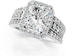 Radiant Cut Diamond Halo Engagement Ring in White gold with Triple-Row Round Band_19