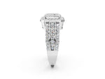Radiant Cut Diamond Halo Engagement Ring in White gold with Triple-Row Round Band_20