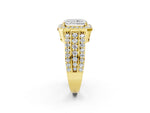 Radiant Cut Diamond Halo Engagement Ring in Yellow gold with Triple-Row Round Band_20