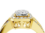 Radiant Cut Diamond Halo Engagement Ring in Yellow gold with Triple-Row Round Band_22