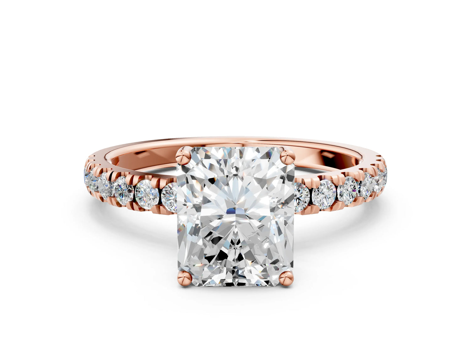 Radiant Cut Diamond Hidden Halo Engagement Ring in Rose gold with Round Pavé Band_18
