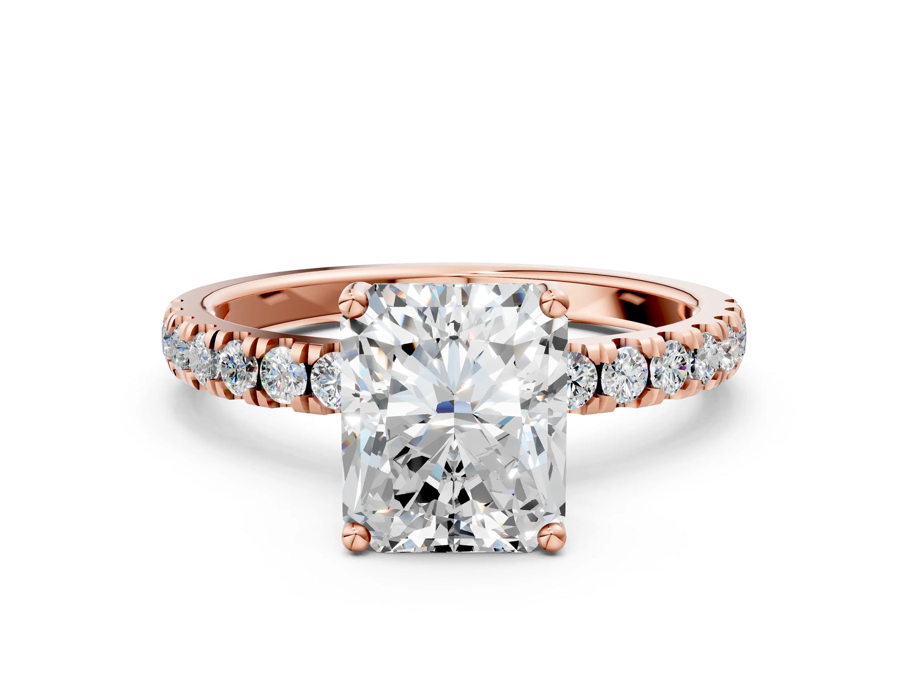 Radiant Cut Diamond Hidden Halo Engagement Ring in Rose gold with Round Pavé Band_18
