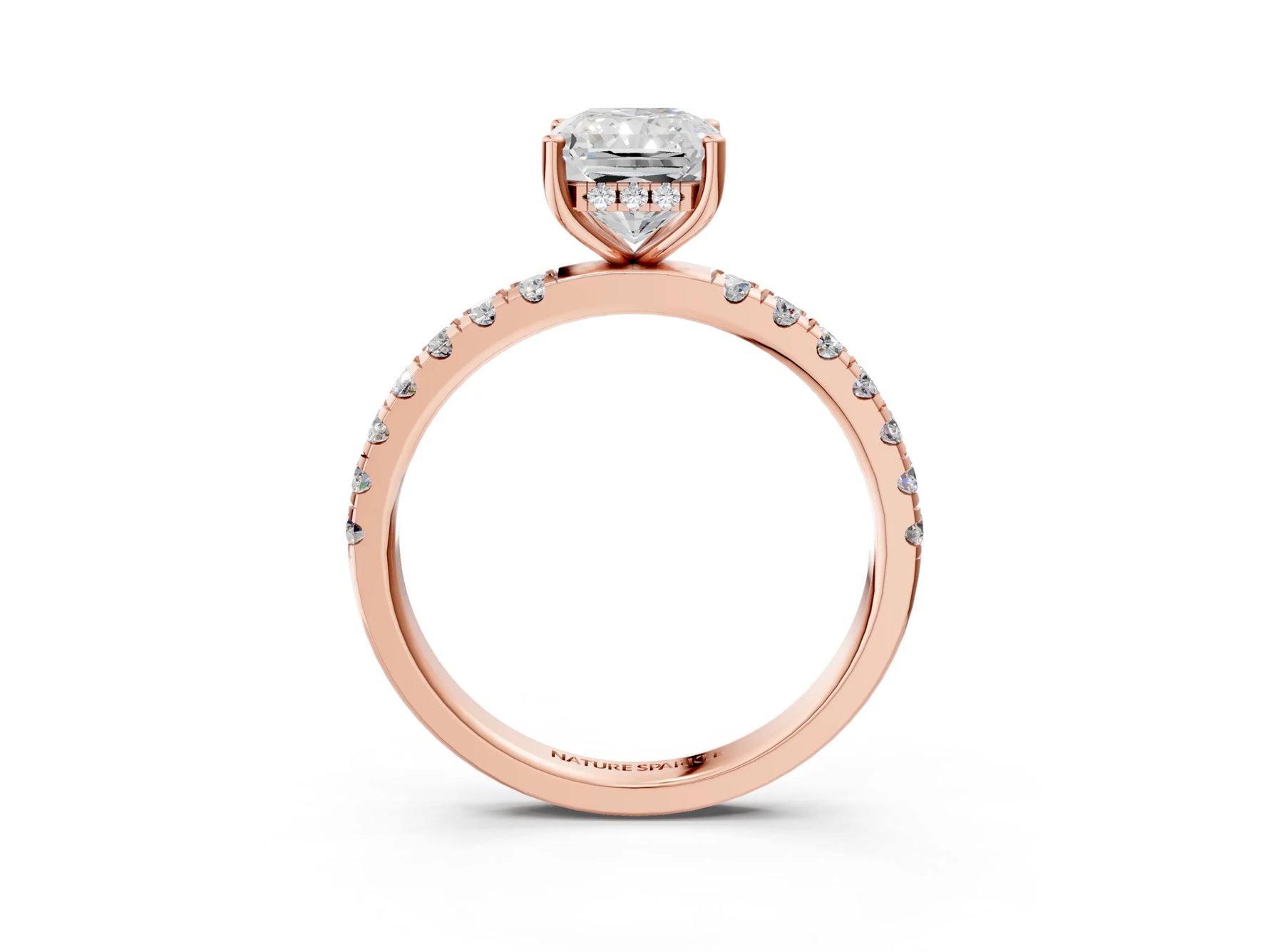 Radiant Cut Diamond Hidden Halo Engagement Ring in Rose gold with Round Pavé Band_21