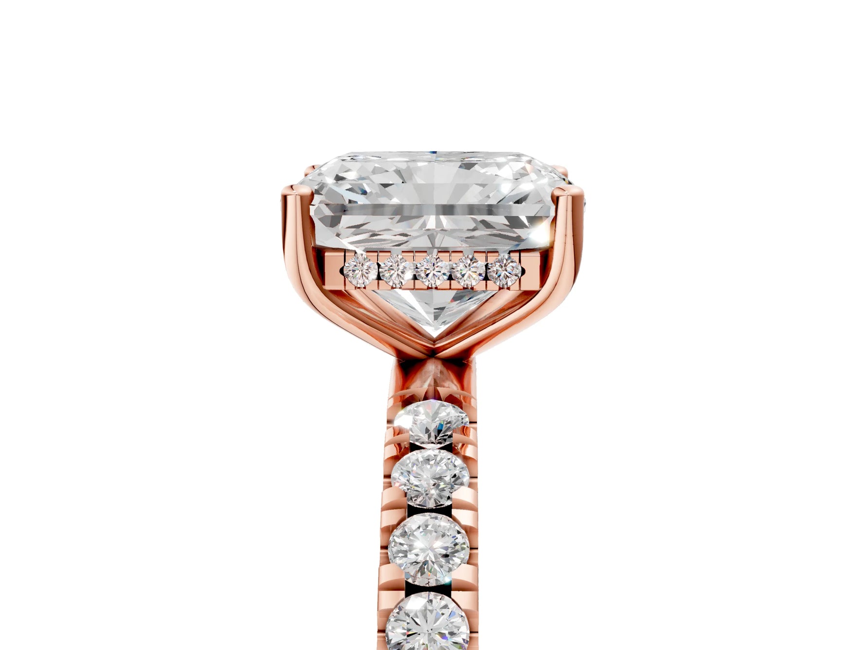 Radiant Cut Diamond Hidden Halo Engagement Ring in Rose gold with Round Pavé Band_23