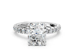 Radiant Cut Diamond Hidden Halo Engagement Ring in White gold with Round Pavé Band_18