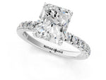 Radiant Cut Diamond Hidden Halo Engagement Ring in White gold with Round Pavé Band_19