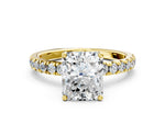 Radiant Cut Diamond Hidden Halo Engagement Ring in Yellow gold with Round Pavé Band_18
