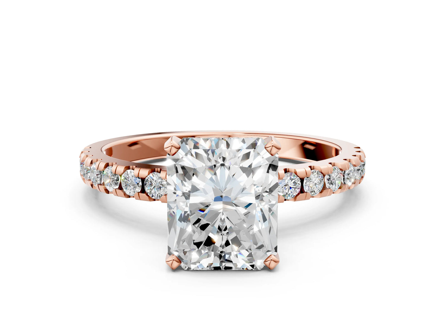 Radiant Cut Diamond Hidden Halo Solitaire Ring in Rose gold with Round Pavé Band and Prong Setting_60