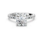 Radiant Cut Diamond Hidden Halo Solitaire Ring in White gold with Round Pavé Band and Prong Setting_36