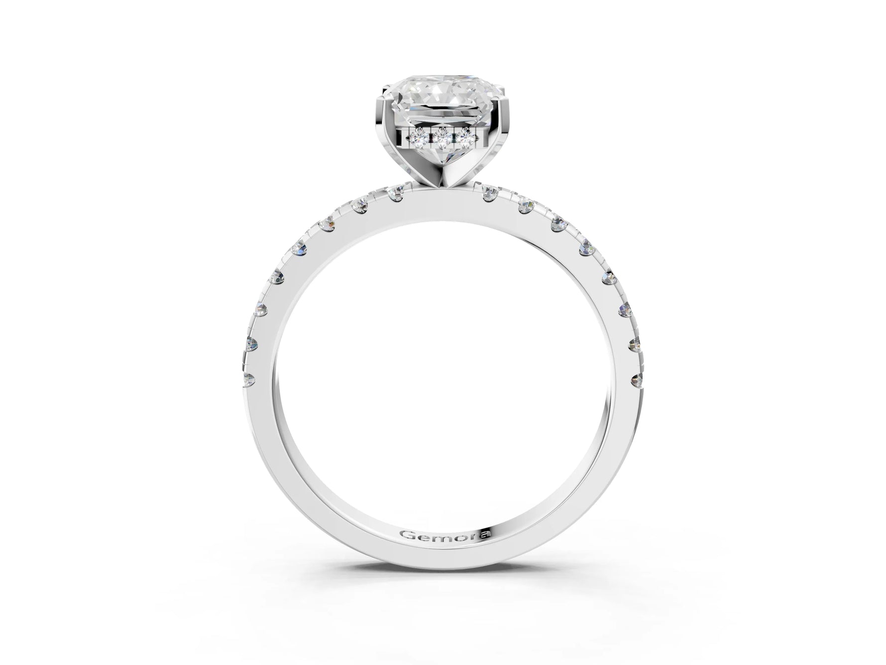 Radiant Cut Diamond Hidden Halo Solitaire Ring in White gold with Round Pavé Band and Prong Setting_39