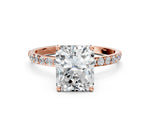 Radiant Cut Diamond Pavé Band Solitaire Ring in Rose gold with Round Accents_36
