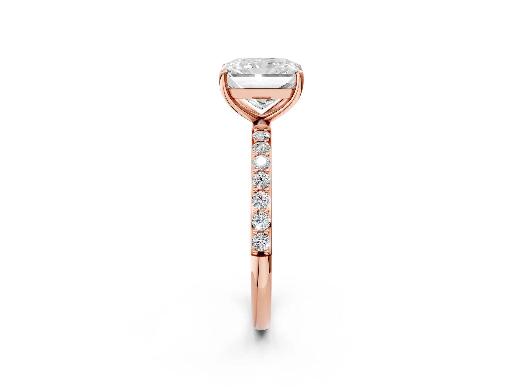Radiant Cut Diamond Pavé Band Solitaire Ring in Rose gold with Round Accents_38