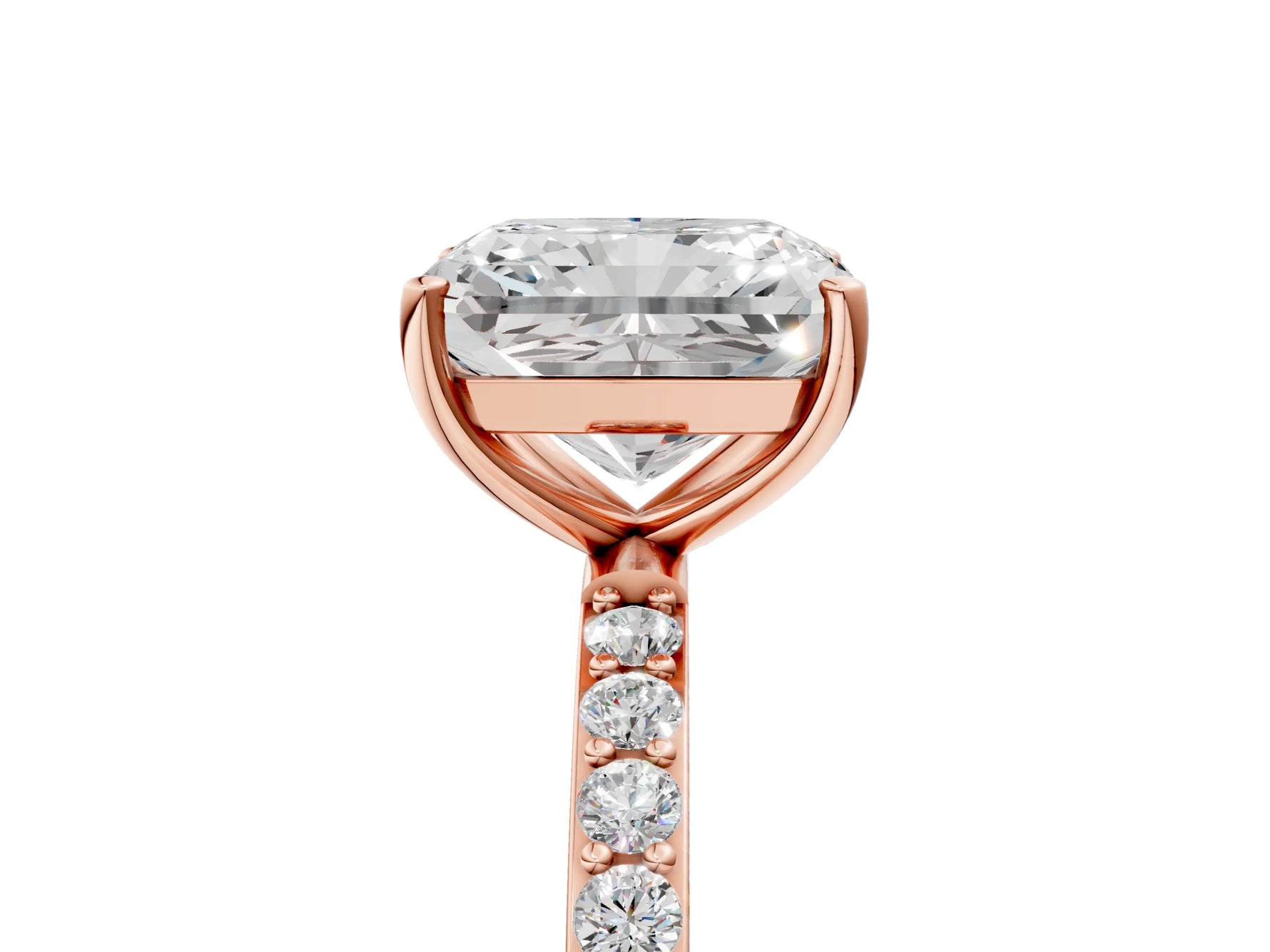 Radiant Cut Diamond Pavé Band Solitaire Ring in Rose gold with Round Accents_41