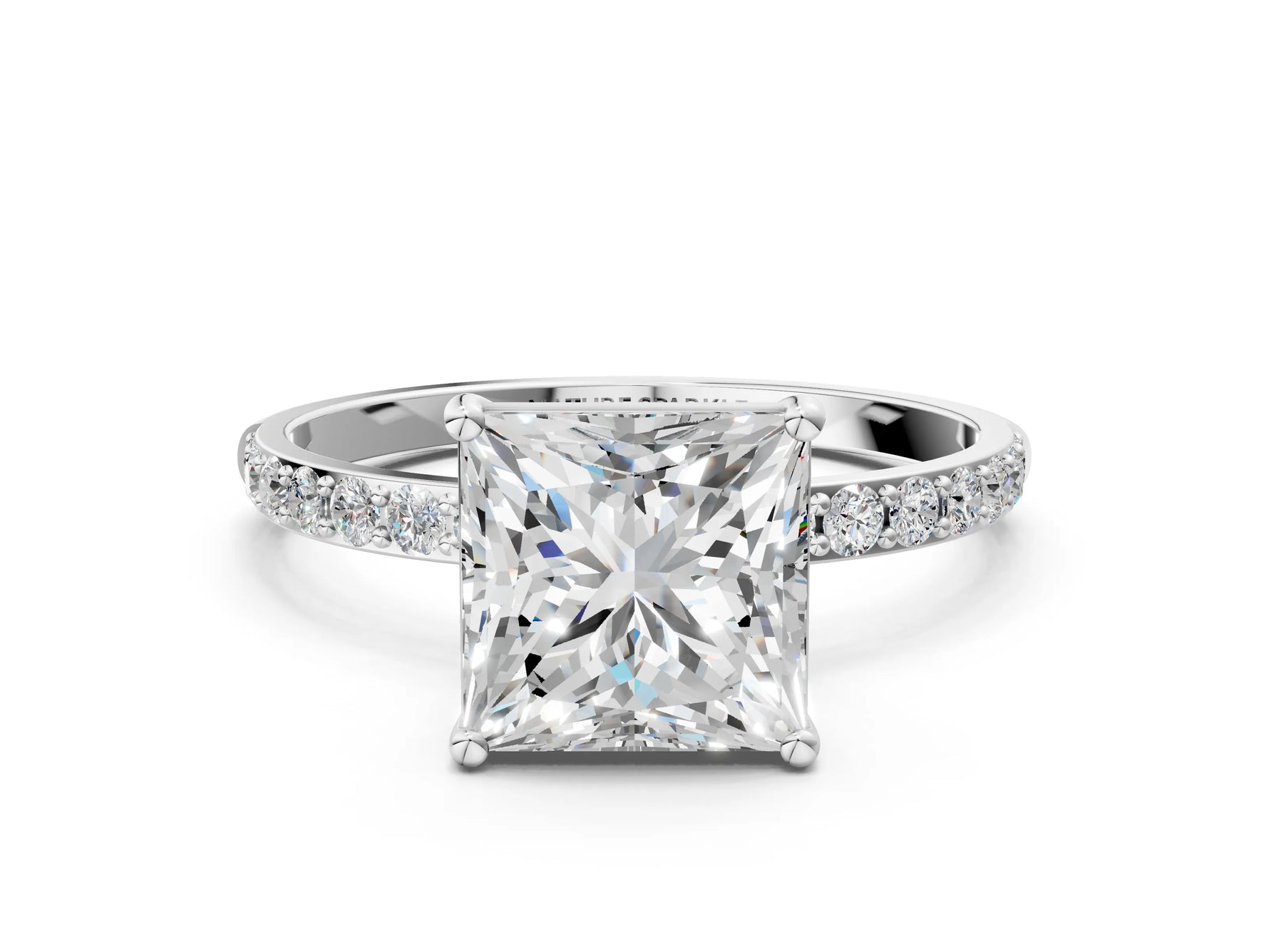 Radiant Cut Diamond Pavé Band Solitaire Ring in White gold with Round Accents_24