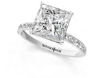 Radiant Cut Diamond Pavé Band Solitaire Ring in White gold with Round Accents_25