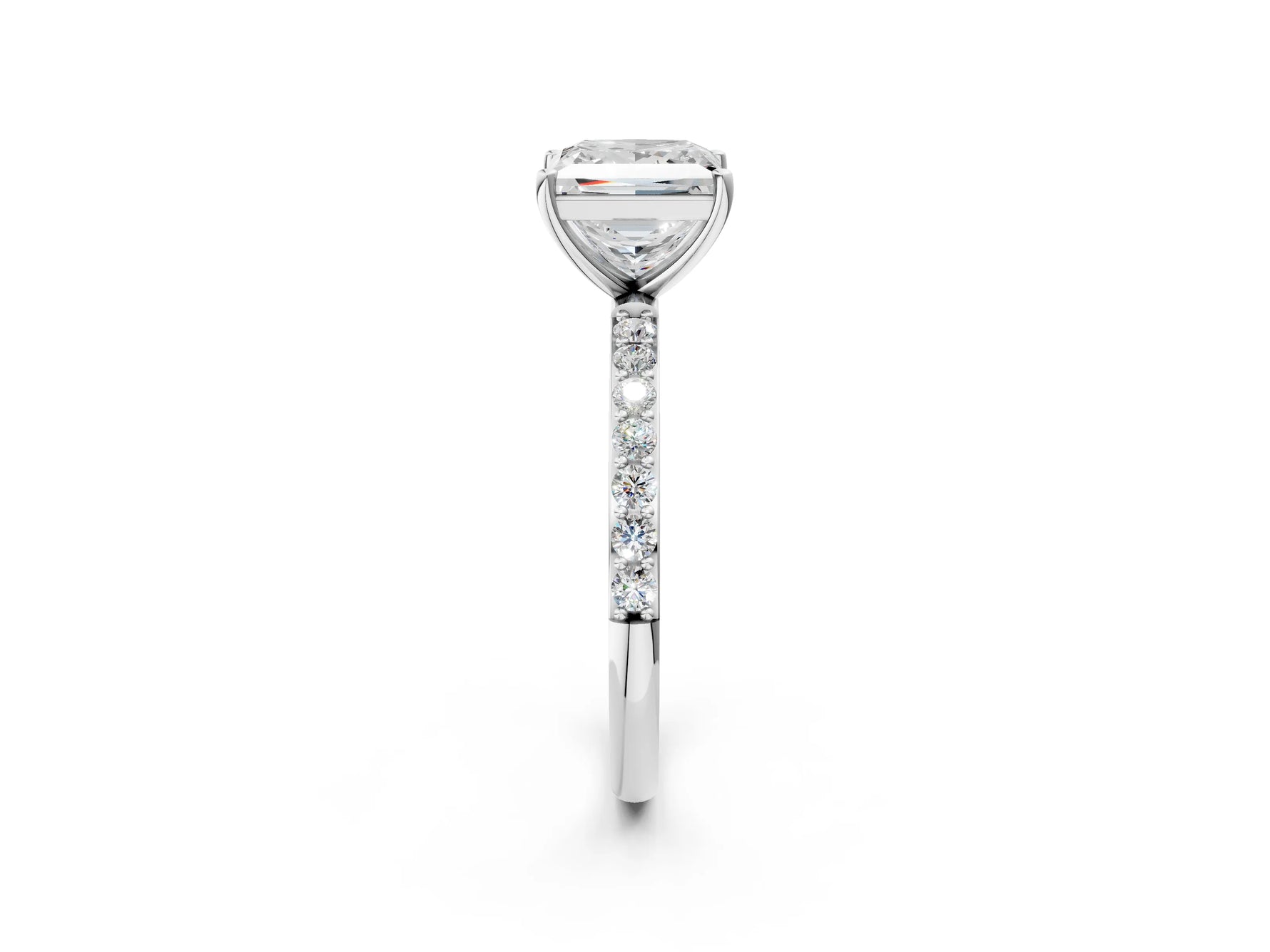 Radiant Cut Diamond Pavé Band Solitaire Ring in White gold with Round Accents_26