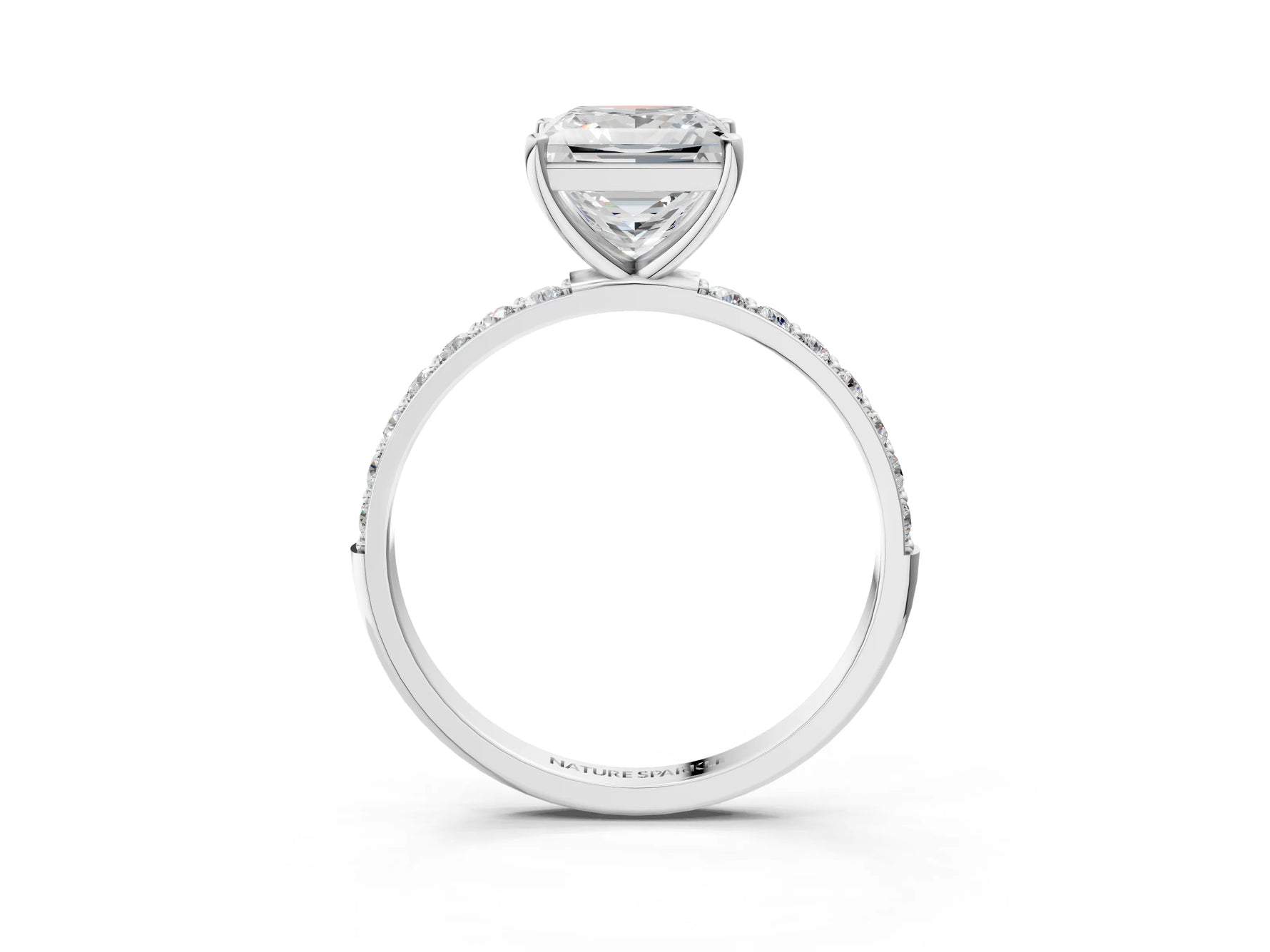 Radiant Cut Diamond Pavé Band Solitaire Ring in White gold with Round Accents_27
