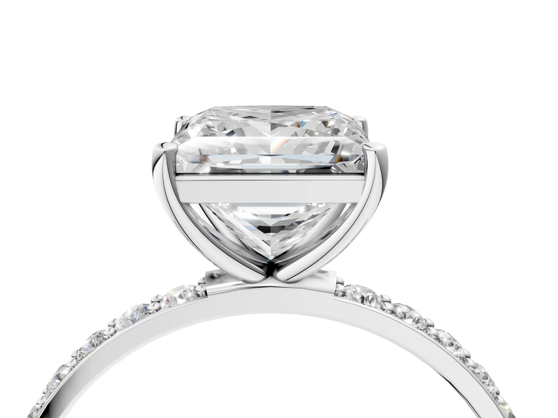 Radiant Cut Diamond Pavé Band Solitaire Ring in White gold with Round Accents_28