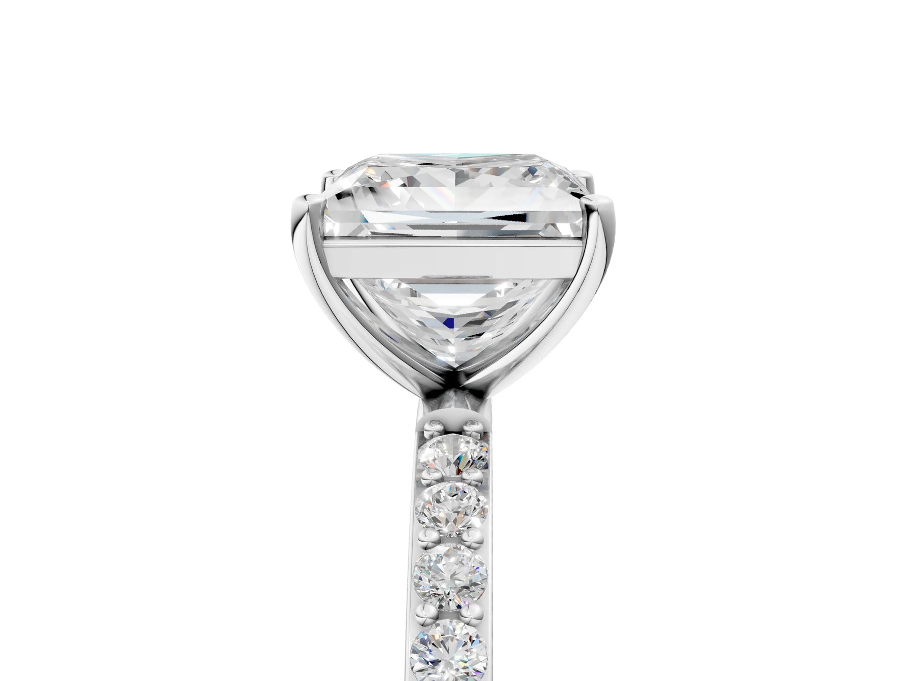 Radiant Cut Diamond Pavé Band Solitaire Ring in White gold with Round Accents_29