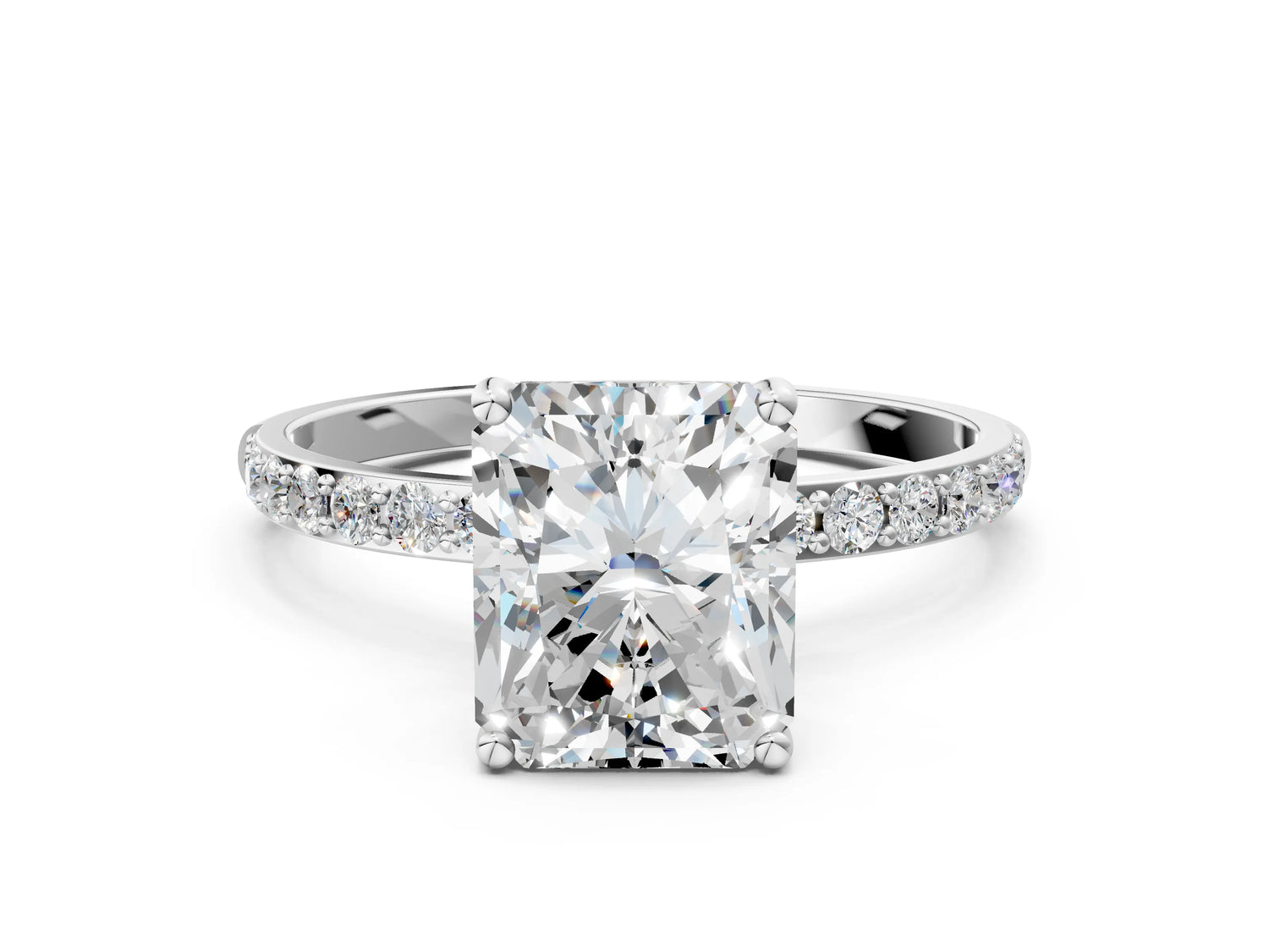 Radiant Cut Diamond Pavé Band Solitaire Ring in White gold with Round Accents_36