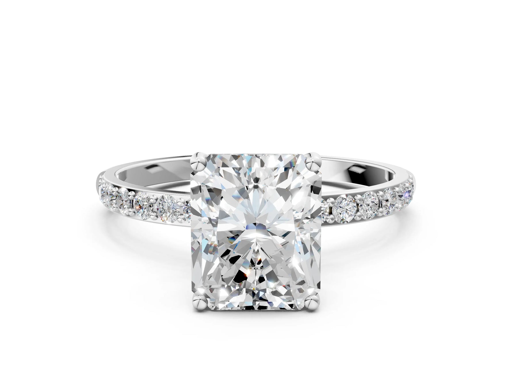 Radiant Cut Diamond Pavé Band Solitaire Ring in White gold with Round Accents_36