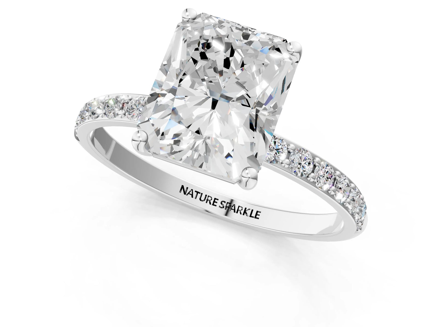 Radiant Cut Diamond Pavé Band Solitaire Ring in White gold with Round Accents_37