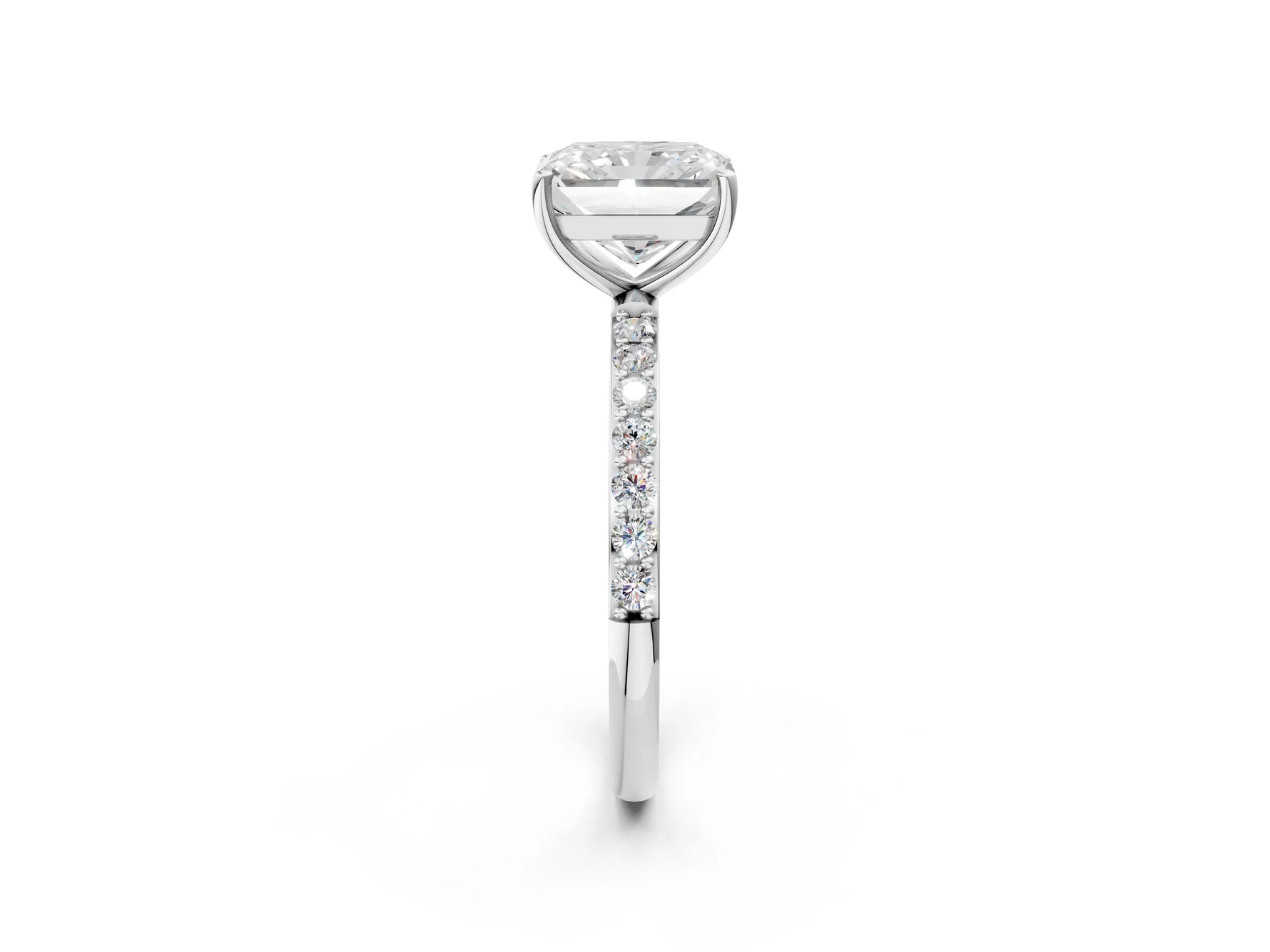Radiant Cut Diamond Pavé Band Solitaire Ring in White gold with Round Accents_38