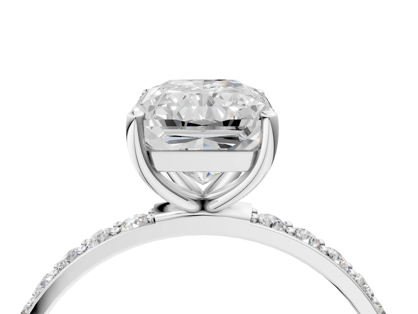 Radiant Cut Diamond Pavé Band Solitaire Ring in White gold with Round Accents_40