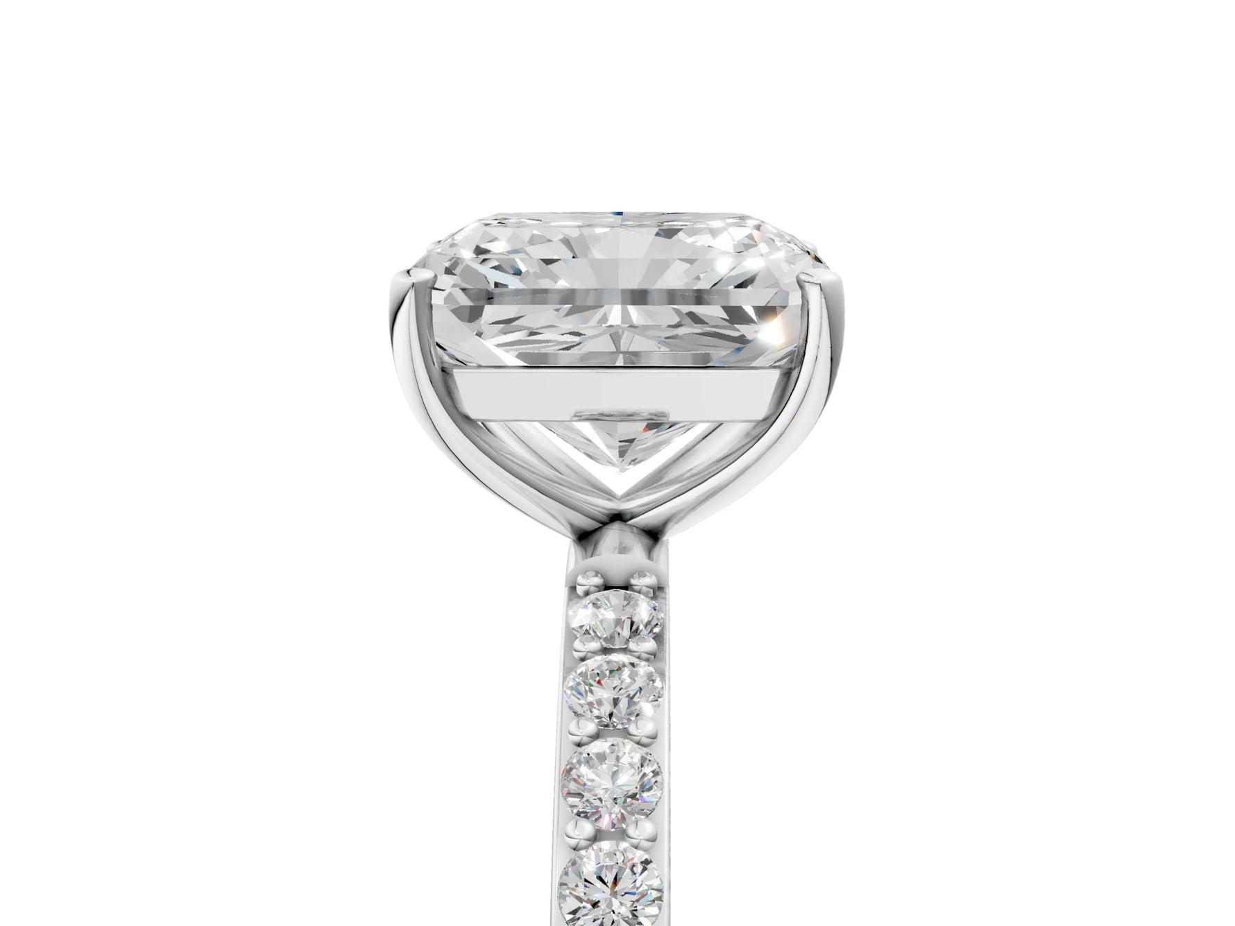 Radiant Cut Diamond Pavé Band Solitaire Ring in White gold with Round Accents_41