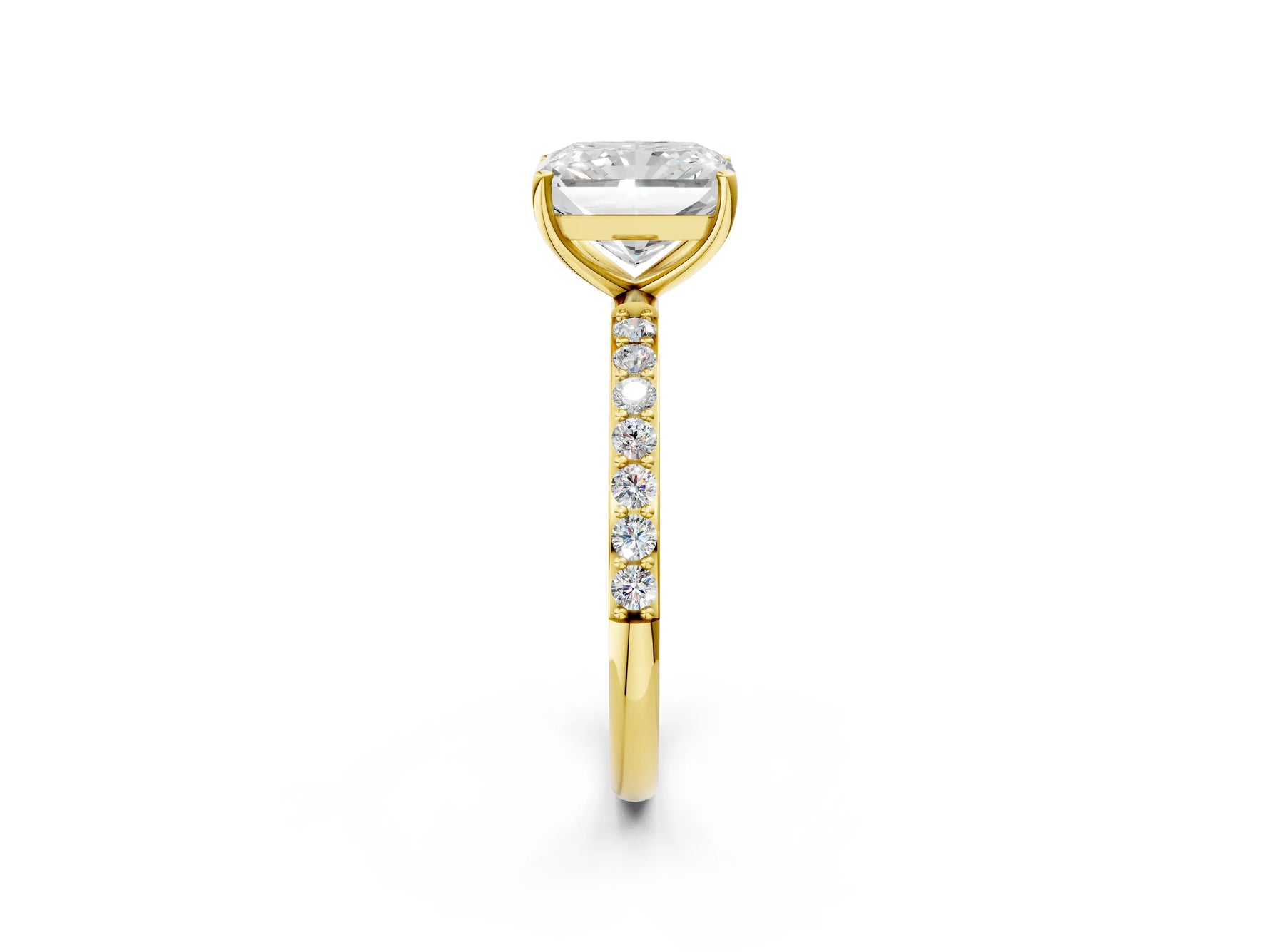 Radiant Cut Diamond Pavé Band Solitaire Ring in Yellow gold with Round Accents_38