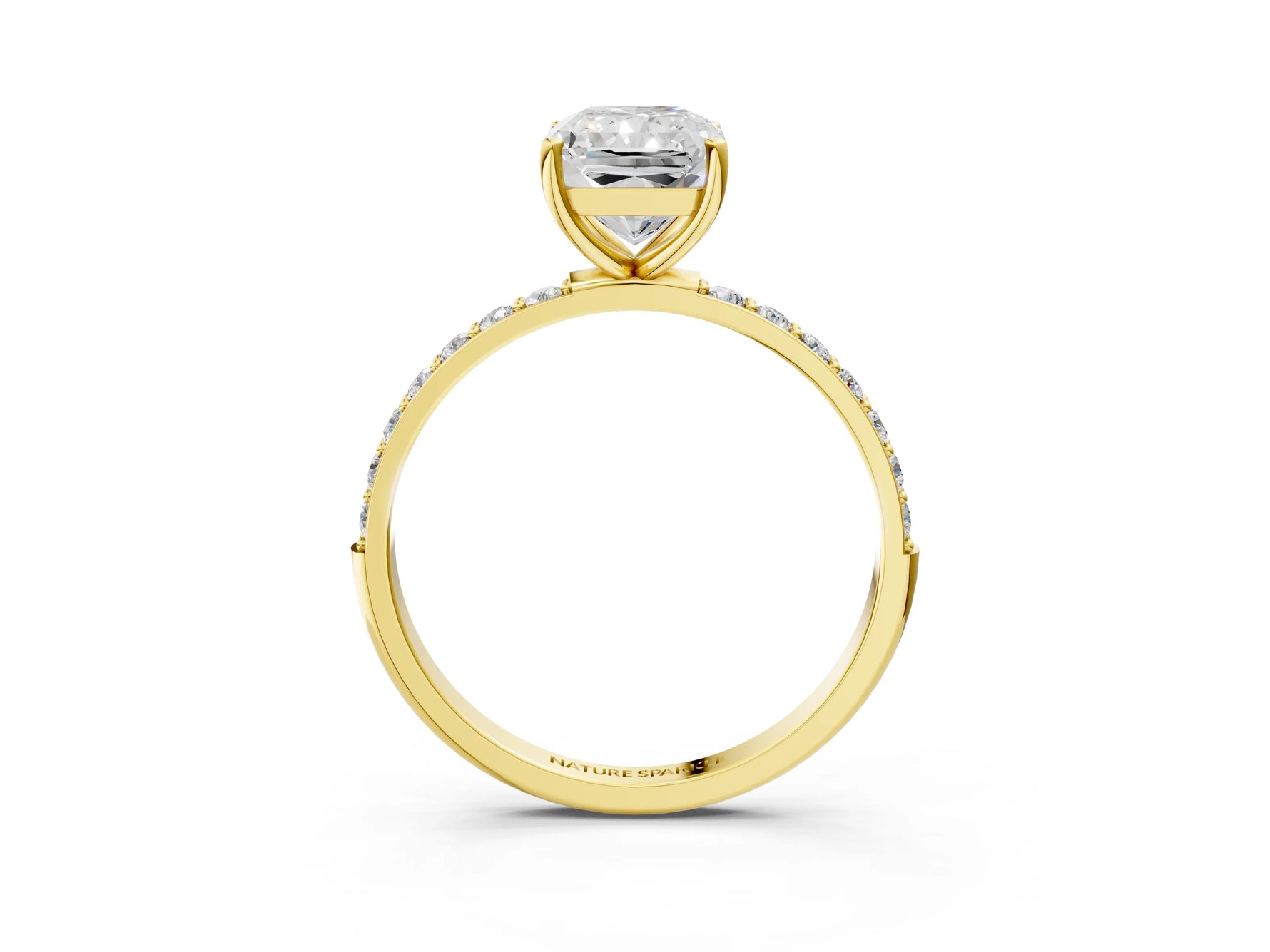 Radiant Cut Diamond Pavé Band Solitaire Ring in Yellow gold with Round Accents_39