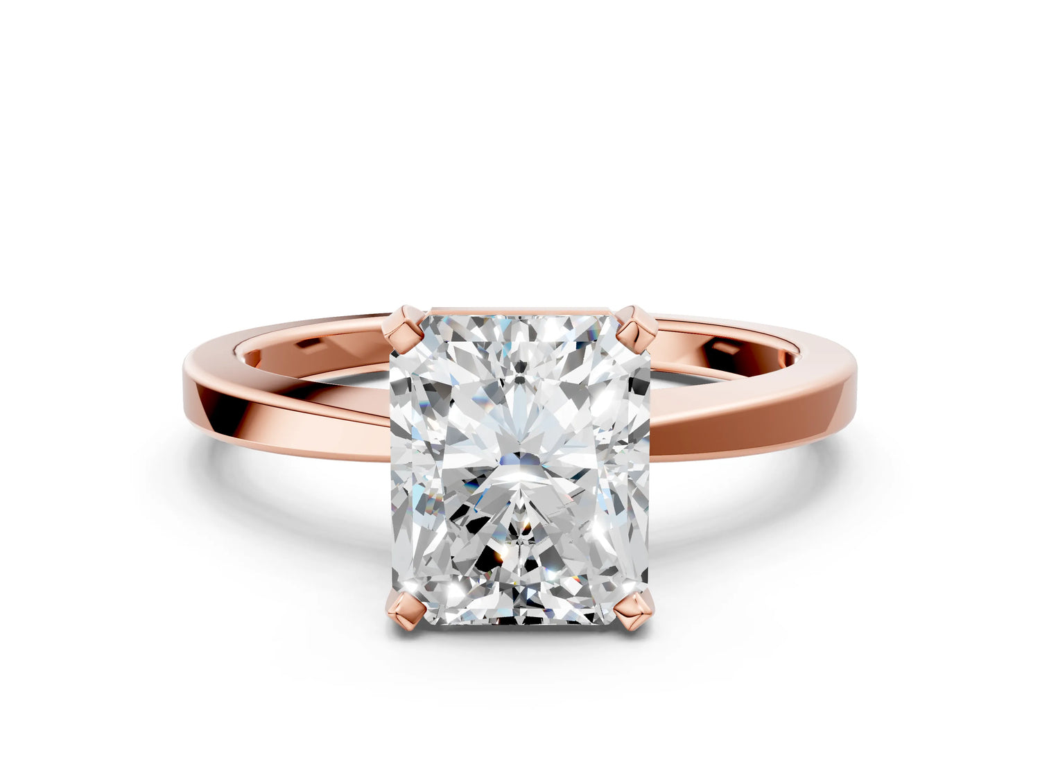 Radiant Cut Diamond Solitaire Engagement Ring in Rose gold with Prong Setting_12