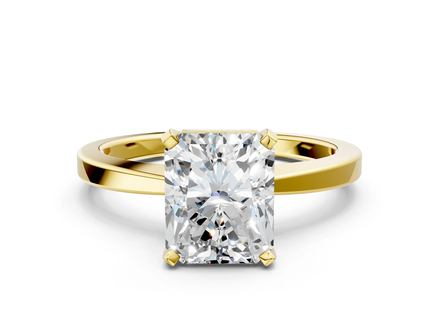 Radiant Cut Diamond Solitaire Engagement Ring in Yellow gold with Prong Setting_12
