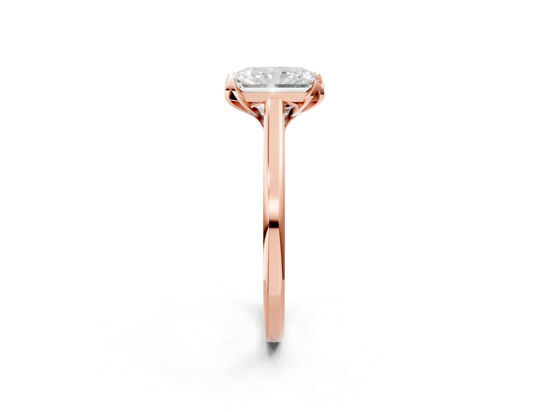 Radiant Cut Diamond Solitaire Ring in Rose gold with Flower Prong Setting_20