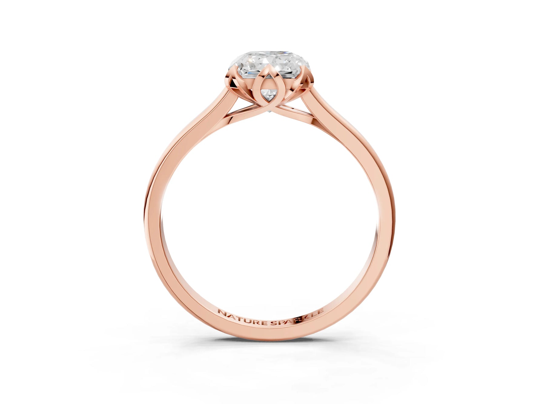 Radiant Cut Diamond Solitaire Ring in Rose gold with Flower Prong Setting_21