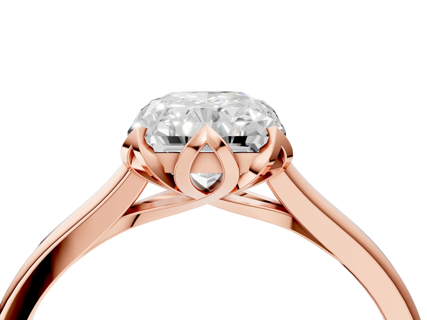 Radiant Cut Diamond Solitaire Ring in Rose gold with Flower Prong Setting_22