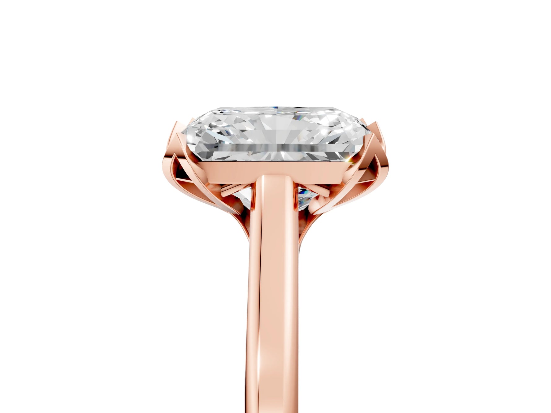 Radiant Cut Diamond Solitaire Ring in Rose gold with Flower Prong Setting_23