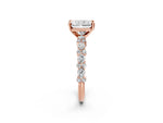 Radiant Cut Diamond Solitaire Ring in Rose gold with Pear and Round Cluster Band_14