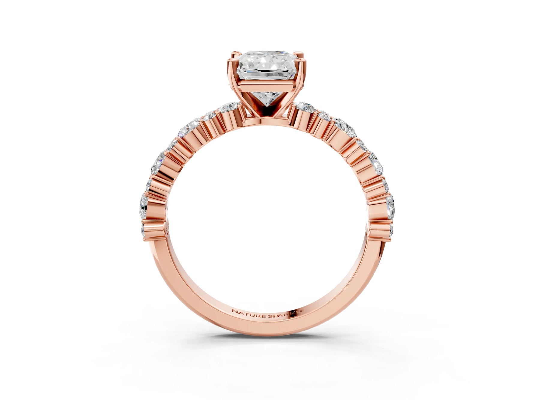 Radiant Cut Diamond Solitaire Ring in Rose gold with Pear and Round Cluster Band_15