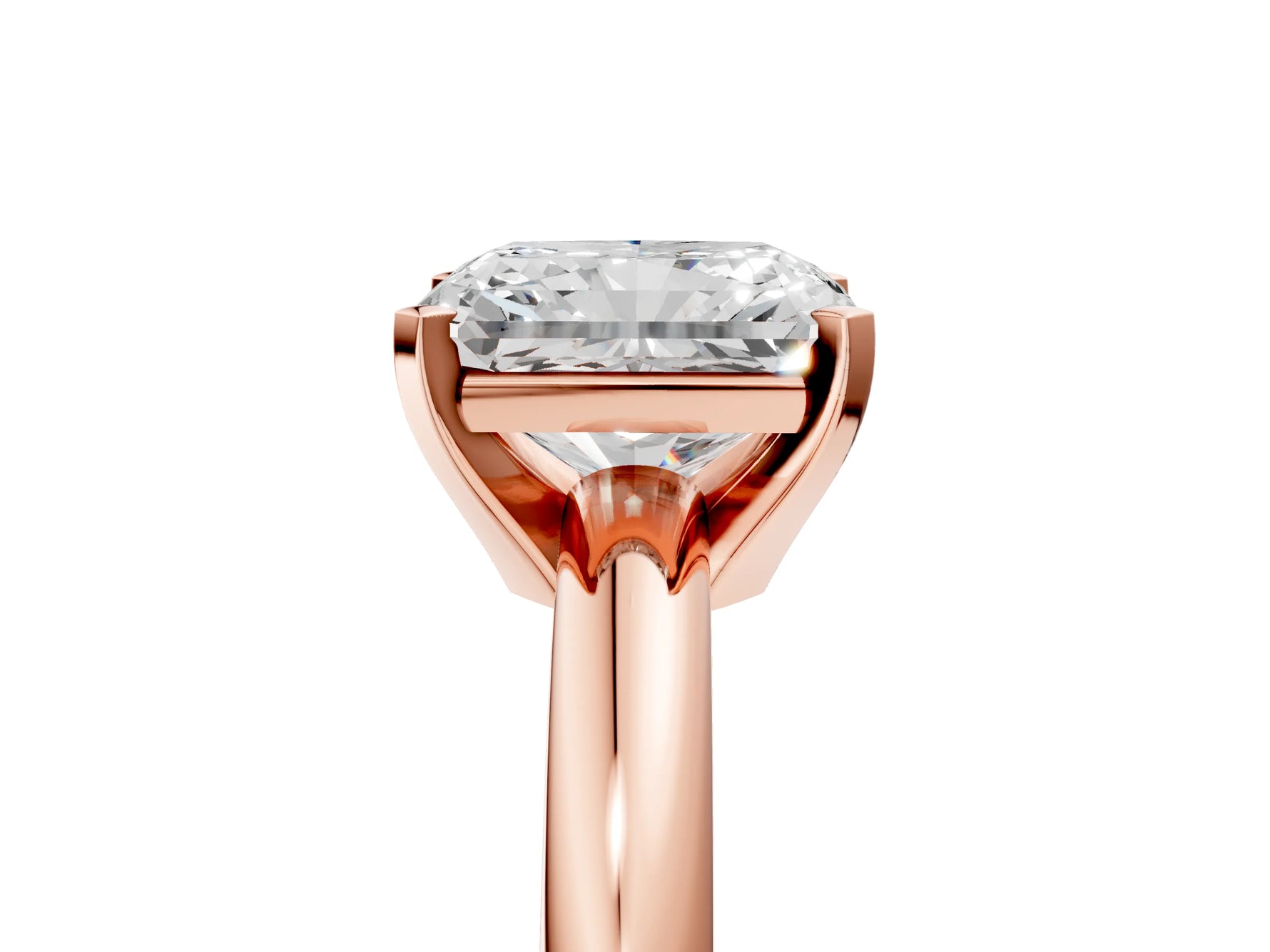 Radiant Cut Diamond Solitaire Ring in Rose gold with Prong Setting and Rounded Band_17