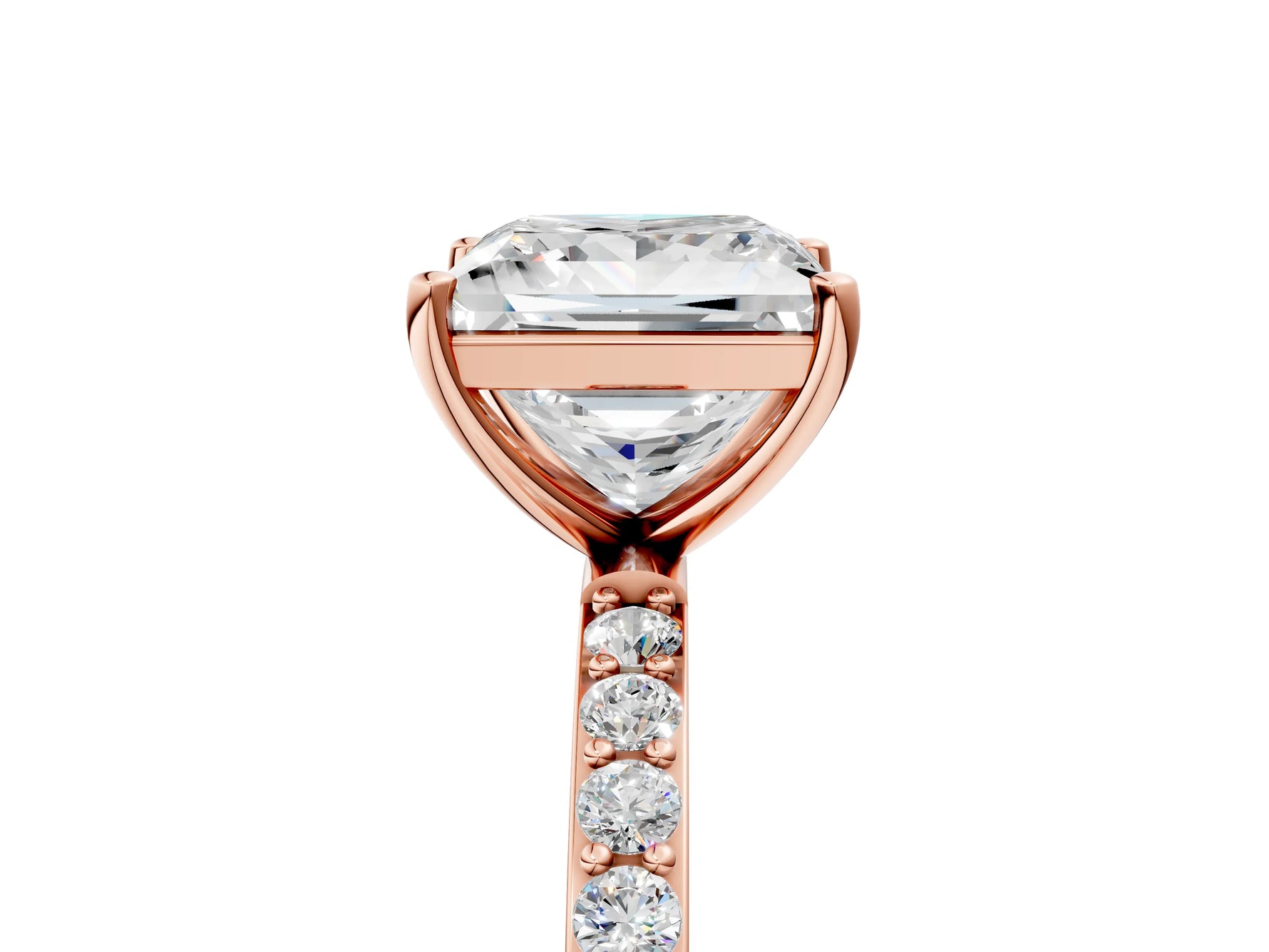 Radiant Cut Diamond Solitaire Ring in Rose gold with Round Pavé Band_11