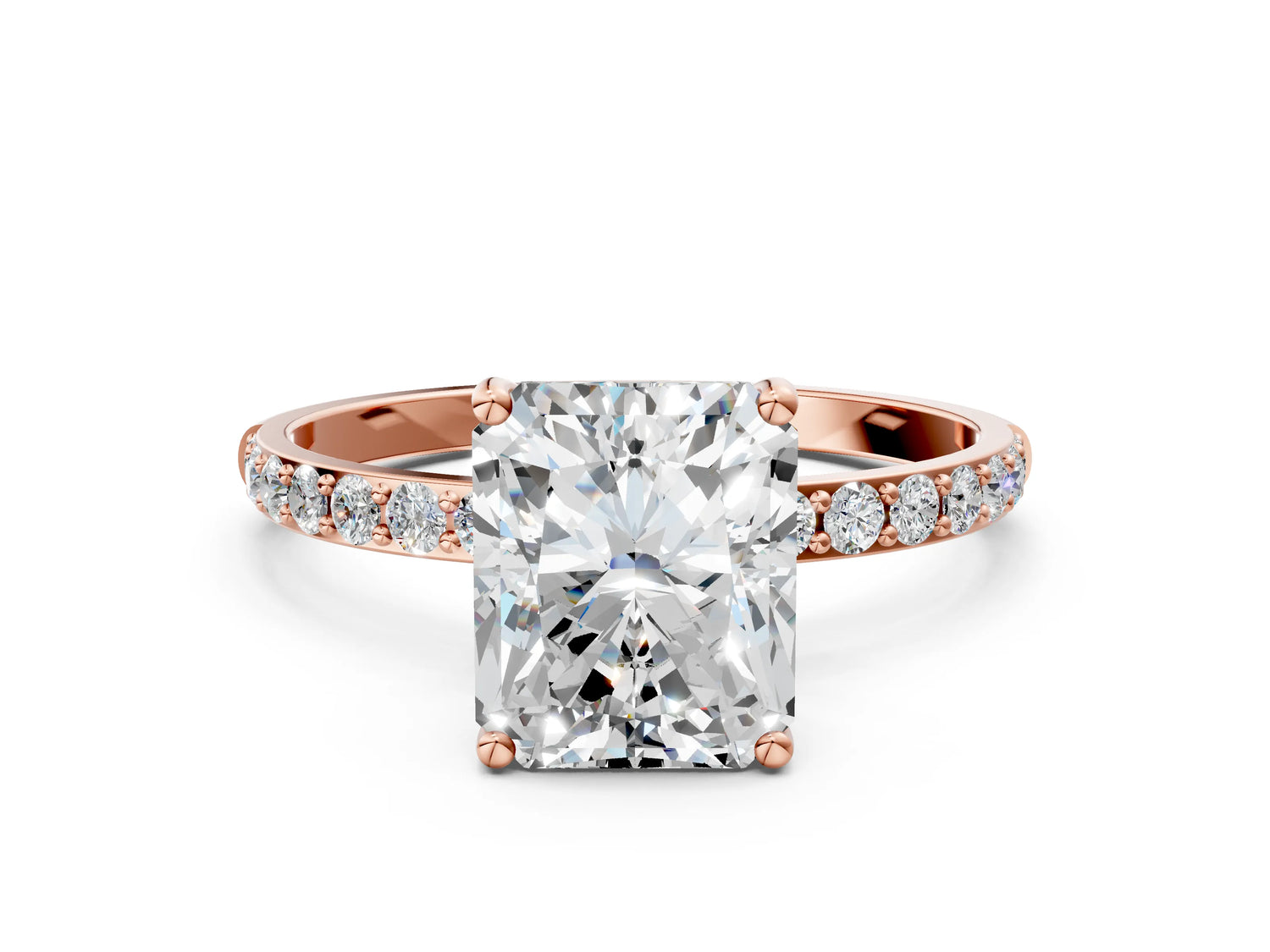 Radiant Cut Diamond Solitaire Ring in Rose gold with Round Pavé Band_42