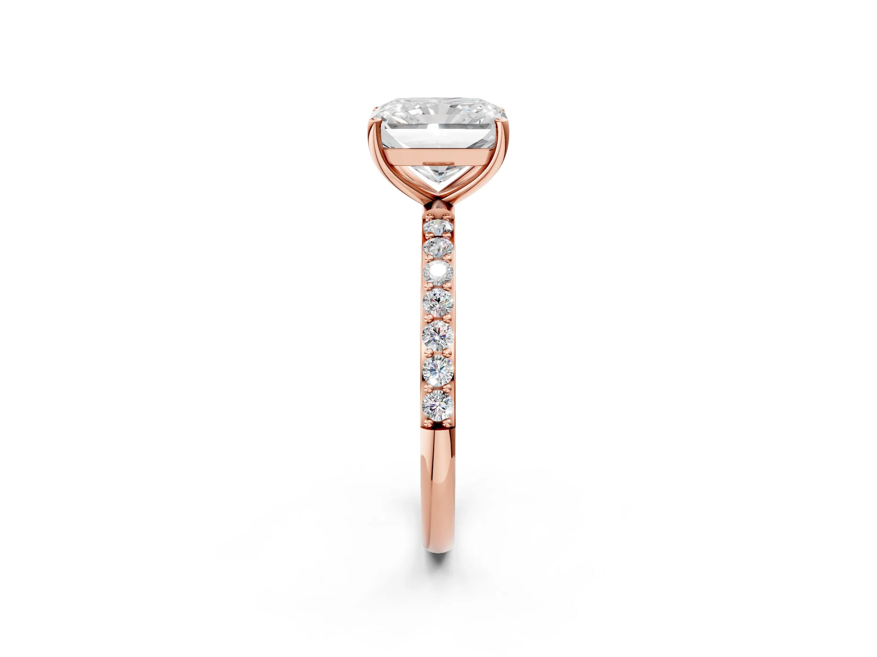 Radiant Cut Diamond Solitaire Ring in Rose gold with Round Pavé Band_44