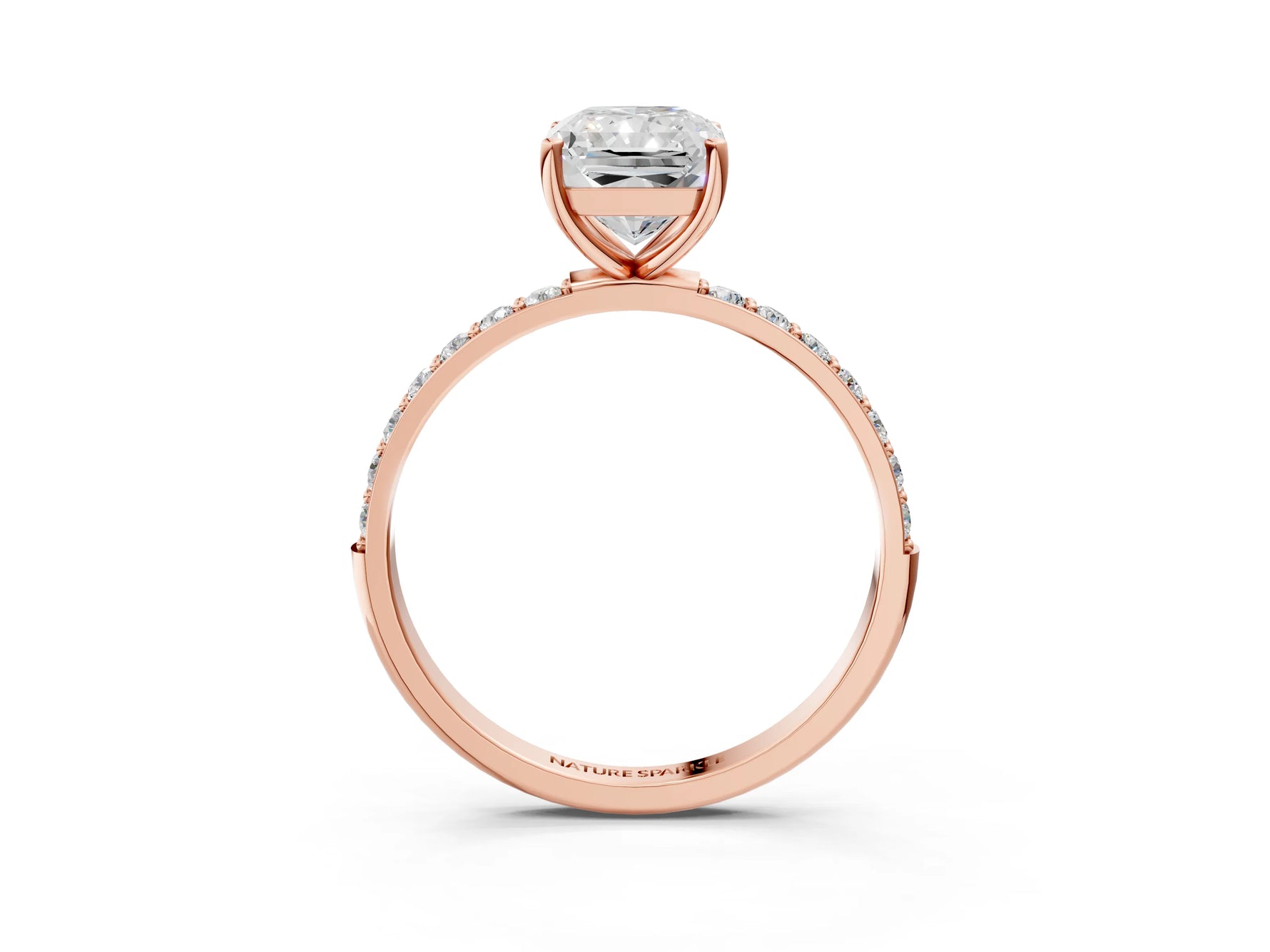 Radiant Cut Diamond Solitaire Ring in Rose gold with Round Pavé Band_45