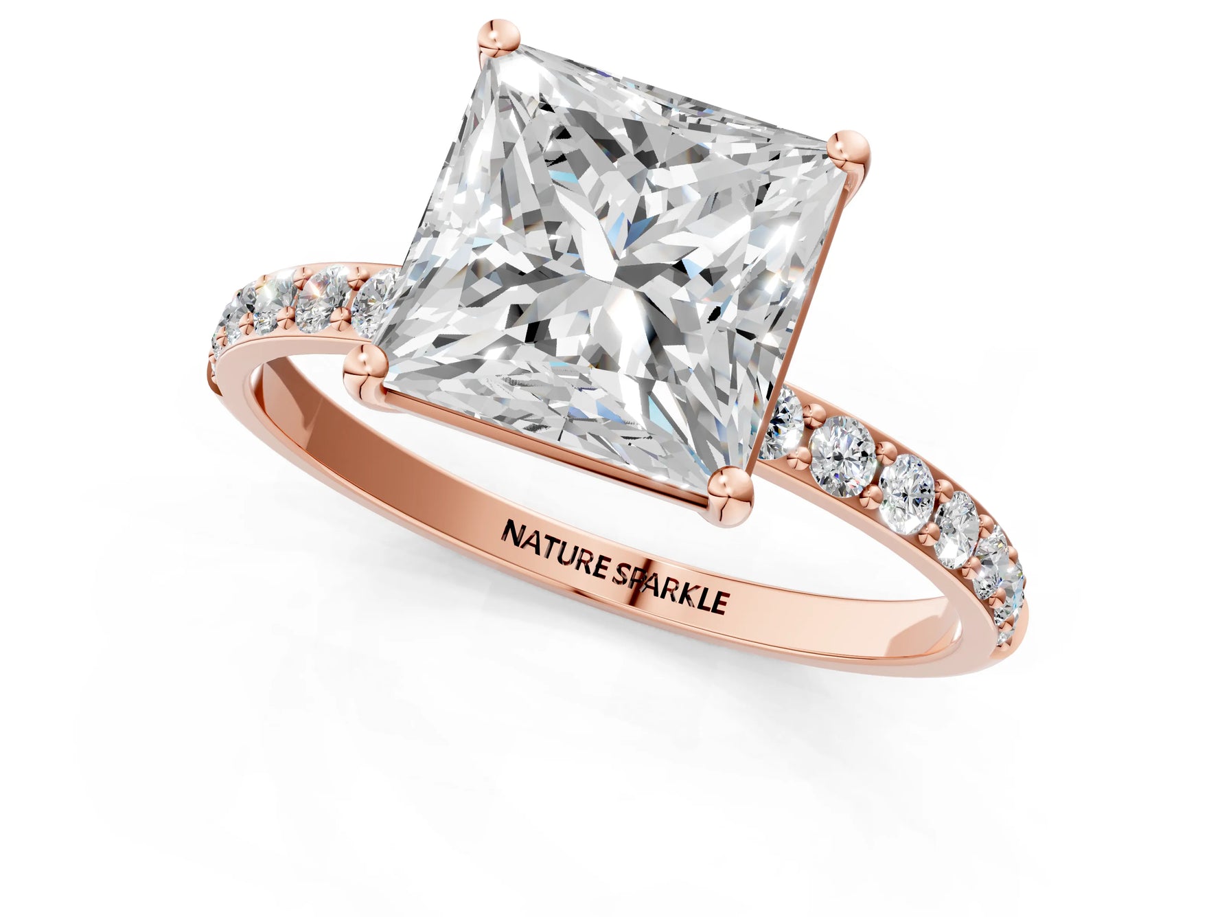 Radiant Cut Diamond Solitaire Ring in Rose gold with Round Pavé Band_7