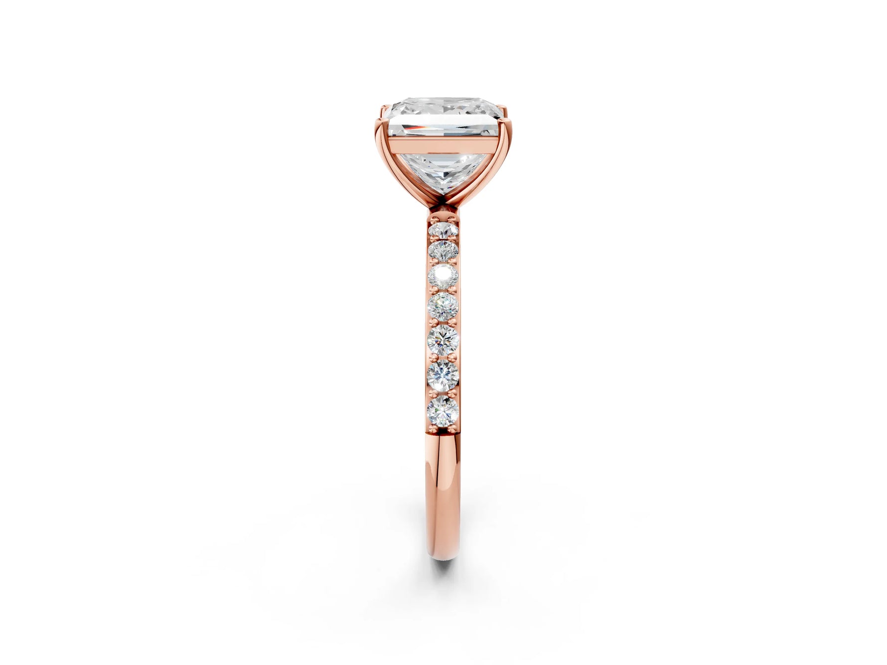 Radiant Cut Diamond Solitaire Ring in Rose gold with Round Pavé Band_8