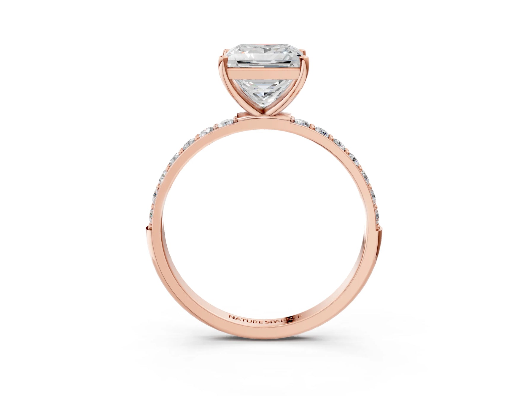 Radiant Cut Diamond Solitaire Ring in Rose gold with Round Pavé Band_9